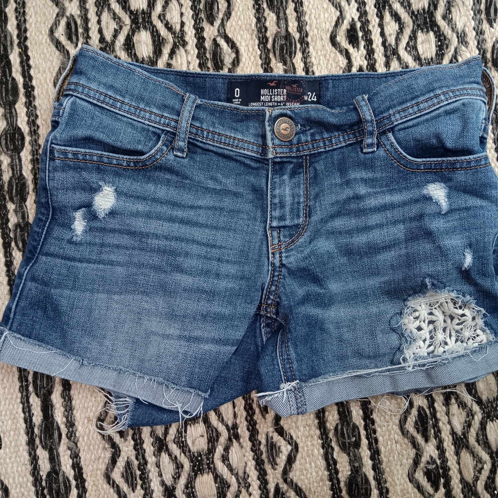 Hollister Blue Distressed Jean Shorts Casual Fit